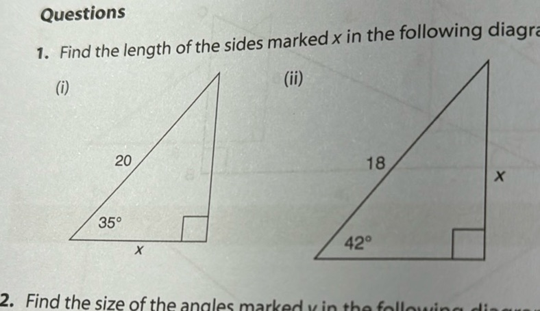 img of **Questions**  1. Find the length of the sides marked \( x...