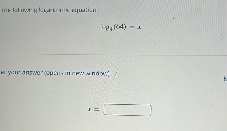 img of Solve the following logarithmic equation:  \[...