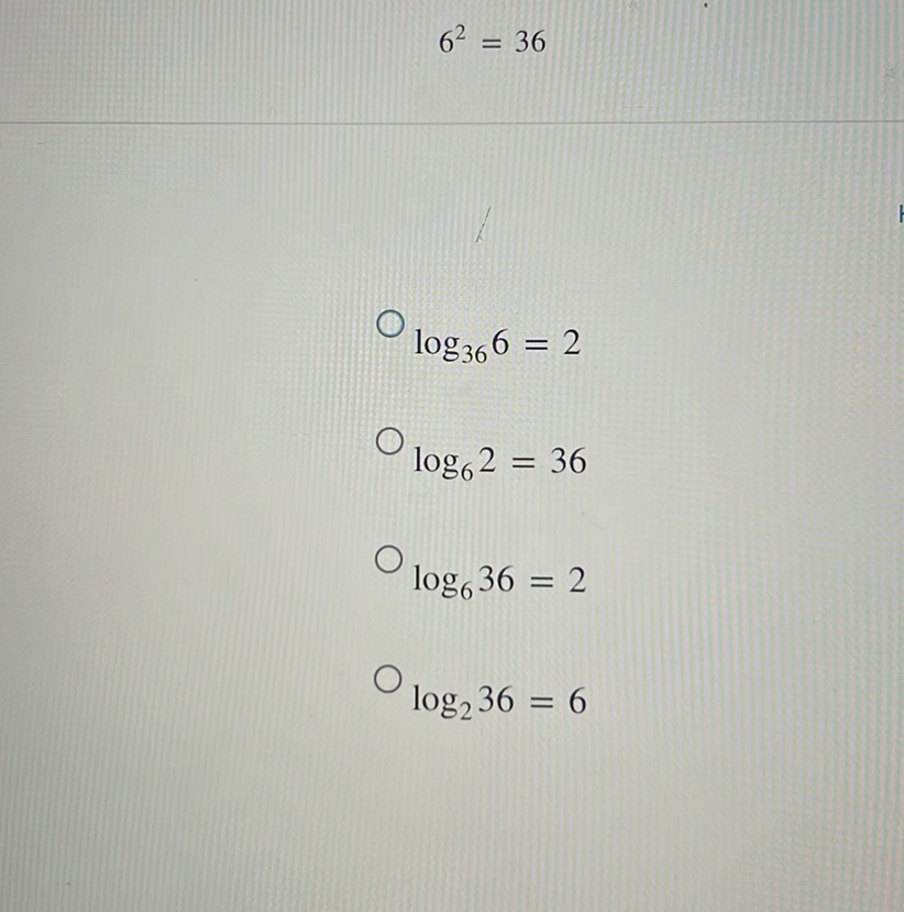 img of 6^2 = 36  - \(\log_{36} 6 = 2\) - \(\log_{6} 2 = 36\)...