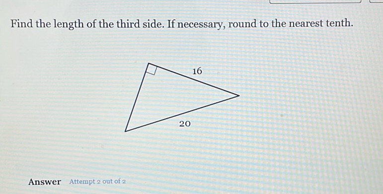 img of Find the length of the third side. If necessary, round to...