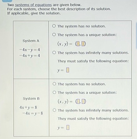 img of Two systems of equations are given below. For each system,...