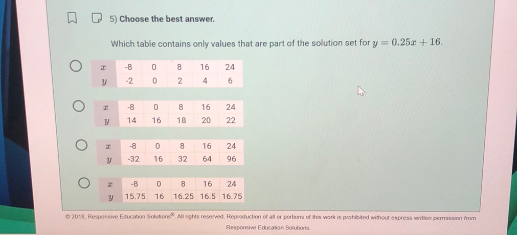 img of 5) Choose the best answer.  Which table contains only...