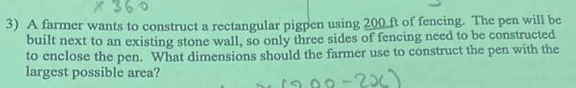 img of A farmer wants to construct a rectangular pigpen using 200...