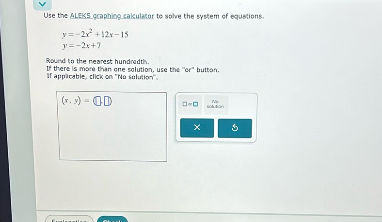 img of Use the ALEKS graphing calculator to solve the system of...