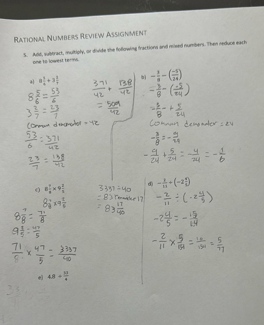 img of RATIONAL NUMBERS REVIEW ASSIGNMENT  5. Add, subtract,...