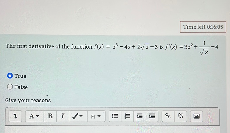 img of The first derivative of the function \( f(x) = x^3 - 4x +...