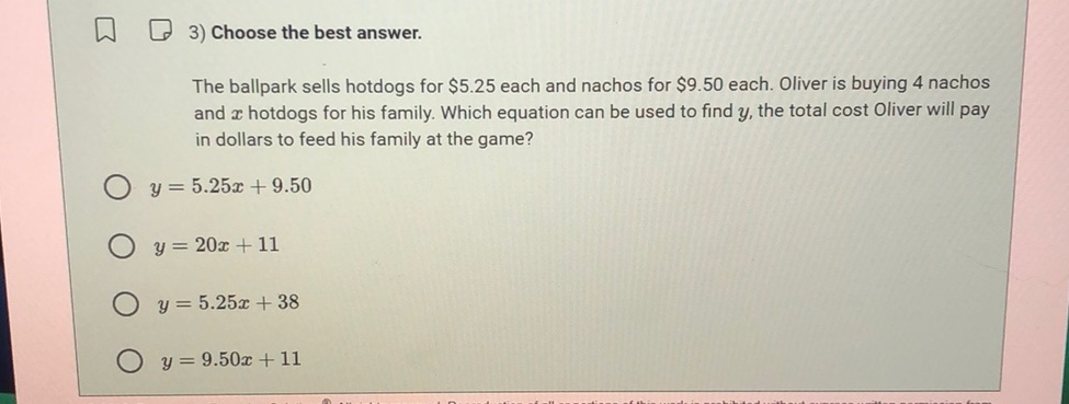 img of 3) Choose the best answer.  The ballpark sells hotdogs for...