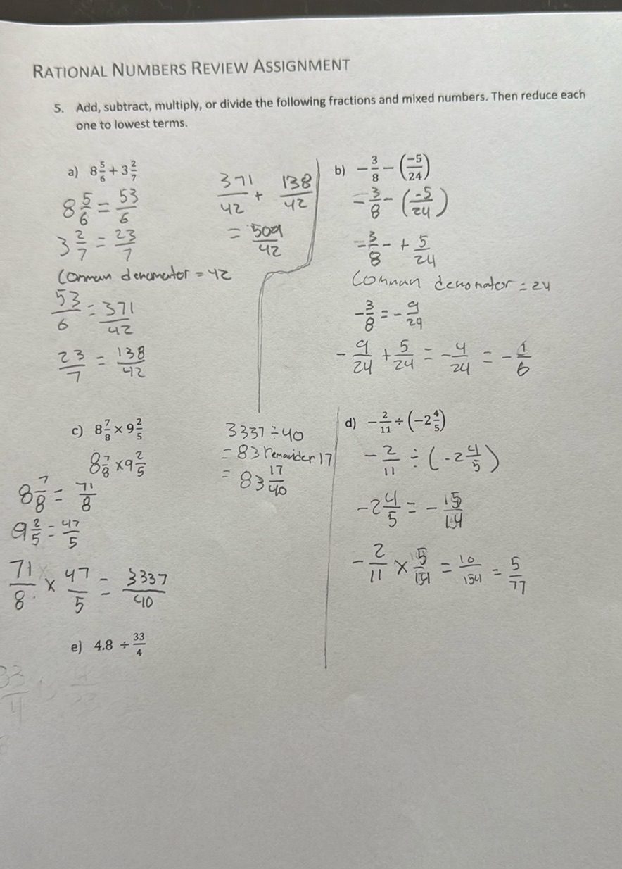 img of RATIONAL NUMBERS REVIEW ASSIGNMENT  5. Add, subtract,...