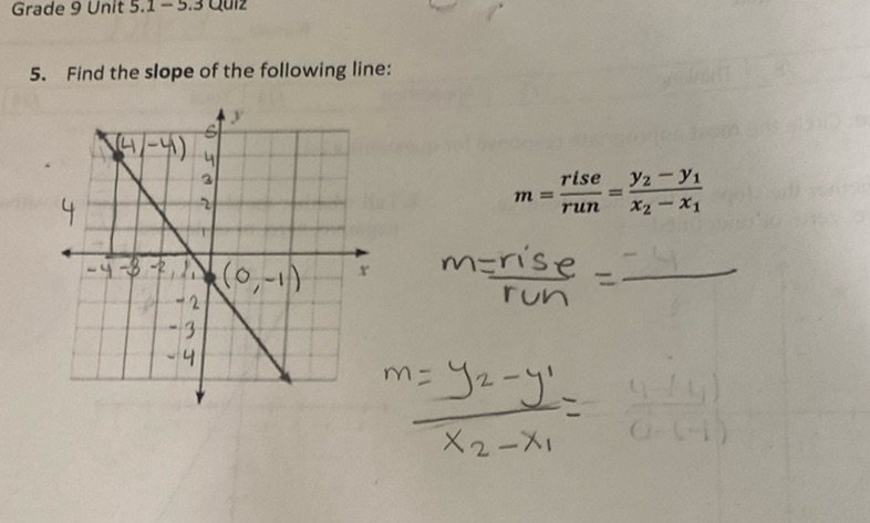 img of Grade 9 Unit 5.1 - 5.3 Quiz  5. Find the slope of the...