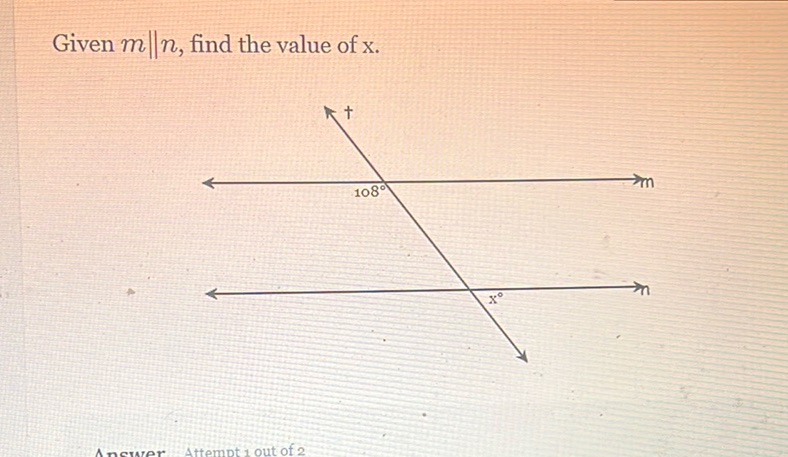 img of Given \( m \parallel n \), find the value of \( x \)....