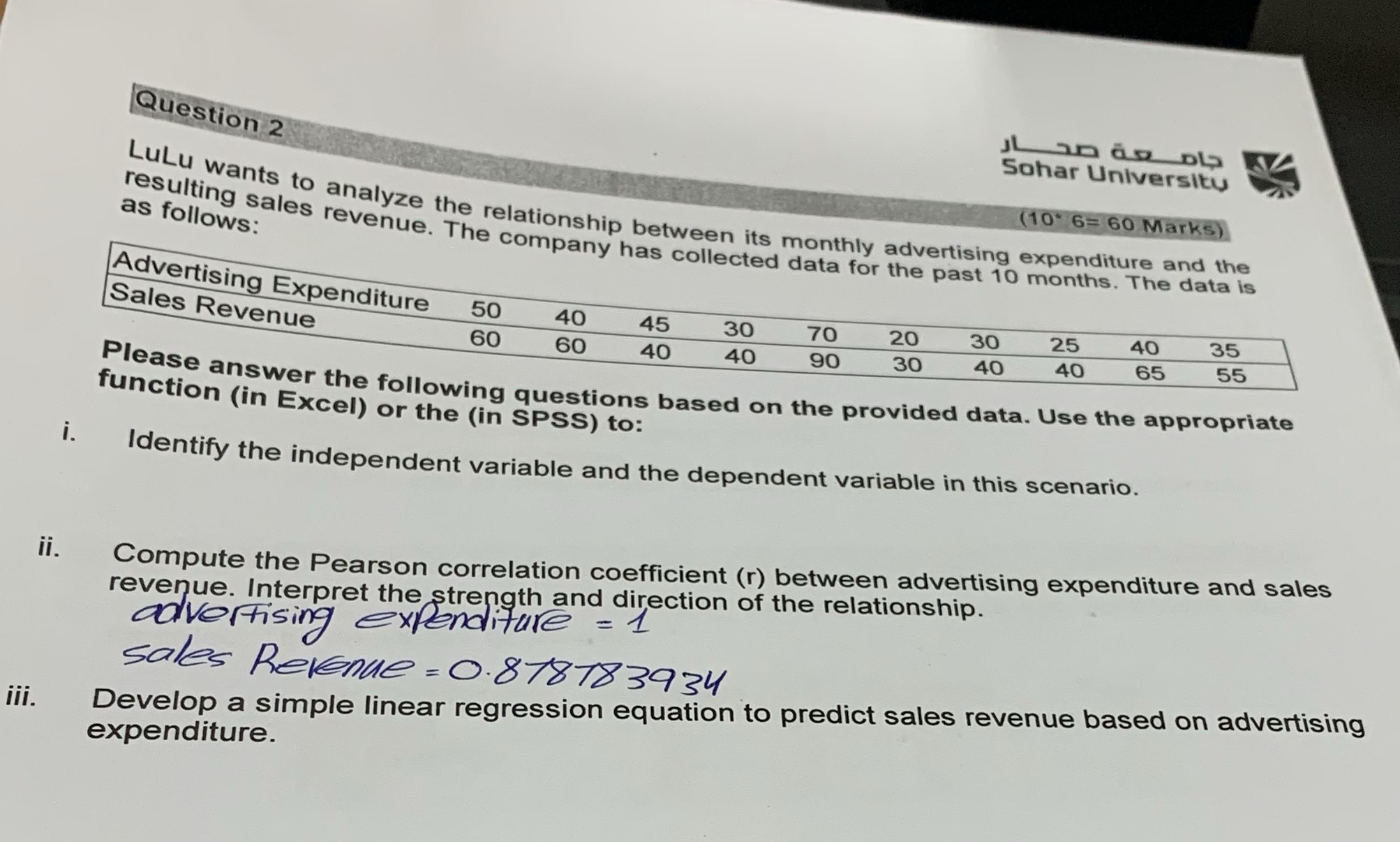 img of **Question 2**  LuLu wants to analyze the relationship...