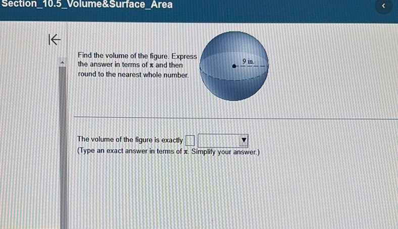 img of Find the volume of the figure. Express the answer in terms...