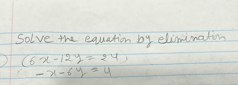 img of Solve the equation by elimination  \[ \begin{align*} (6x...