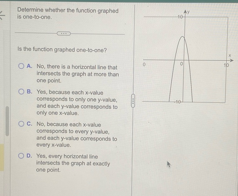 img of Determine whether the function graphed is one-to-one.  Is...