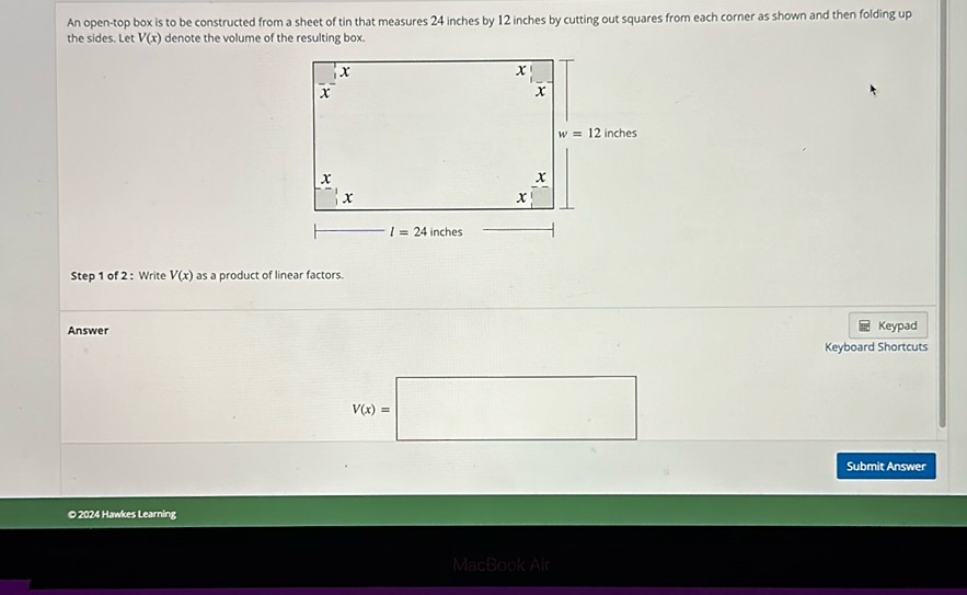 img of An open-top box is to be constructed from a sheet of tin...